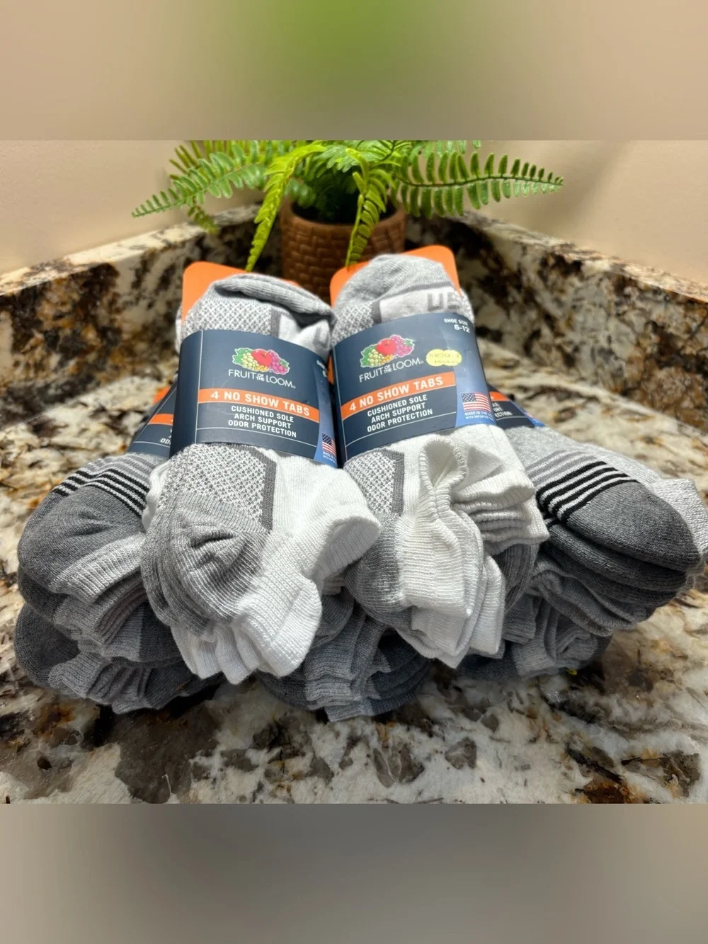 Fruit of the Loom Men's 4-Pack No-Show Tab Socks - Gray & White bundle of 8